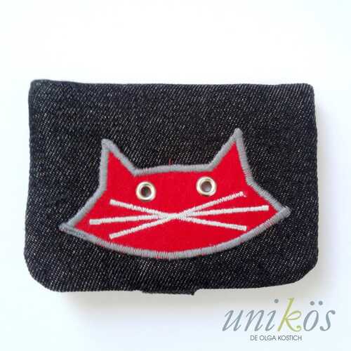 Billetera negra con gatito rojo a pedido