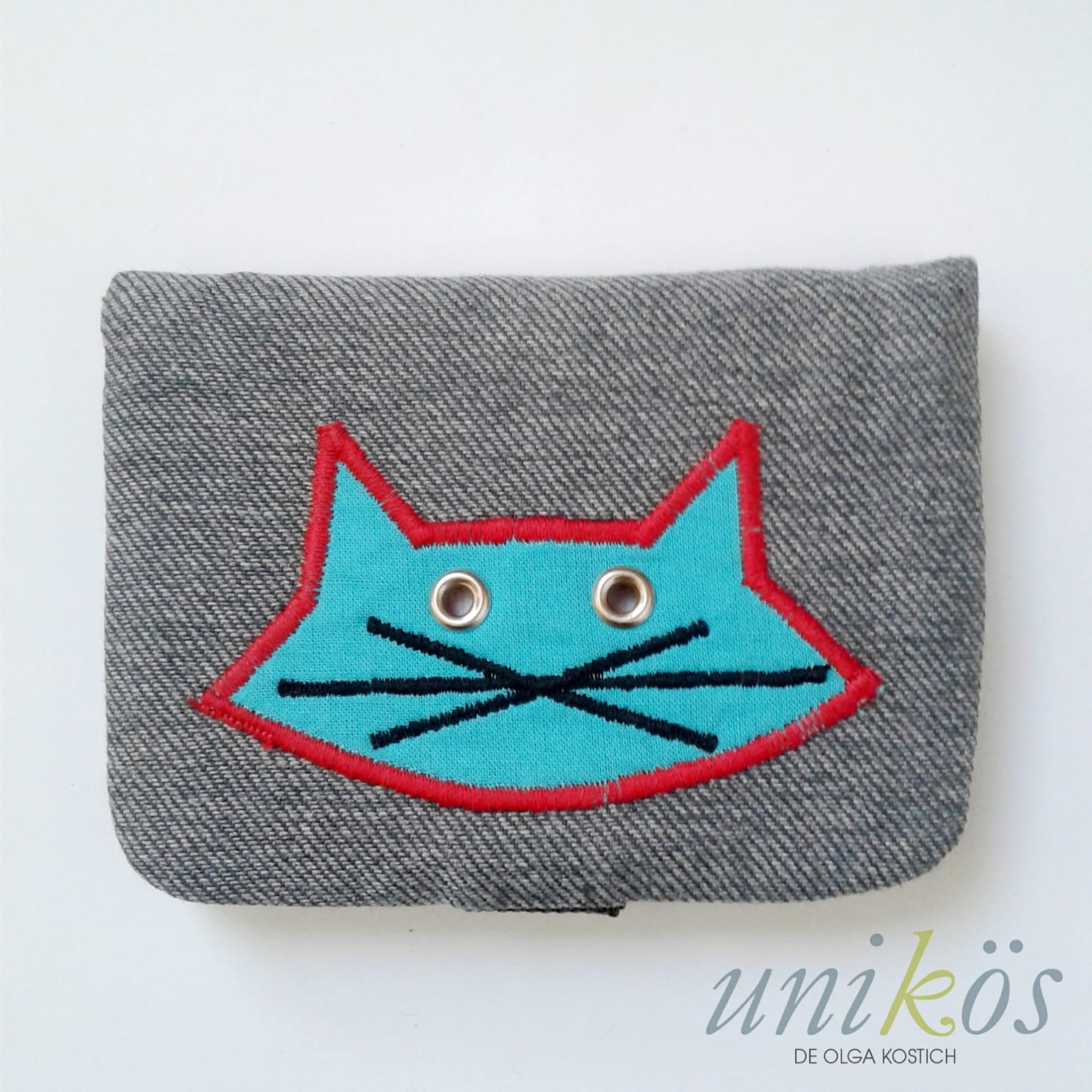 Billetera gris con gatito calipso a pedido